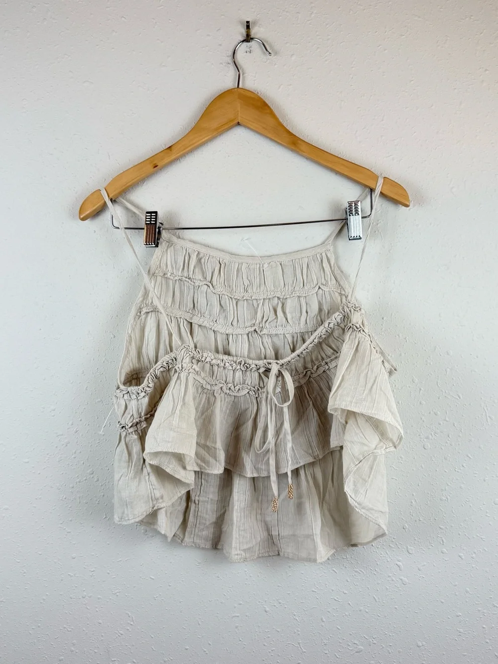 Free People Free-est Angelina Beige Ruffled 2 Piece Beach Set Sz Medium NEW